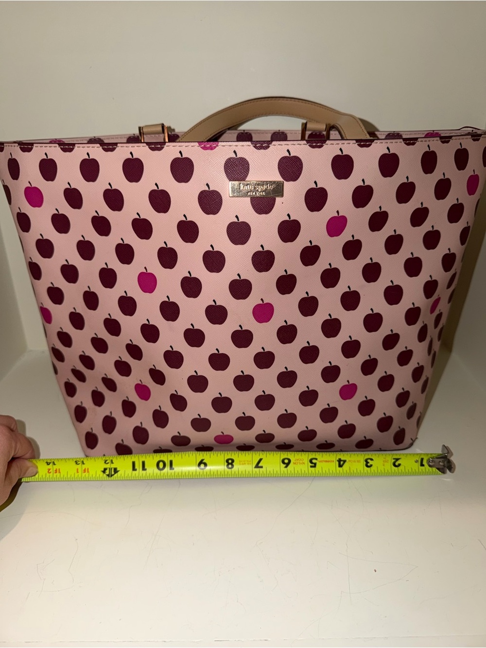 kate spade Pink Apple Print Tote with Tan Handles - Picture 2 of 9